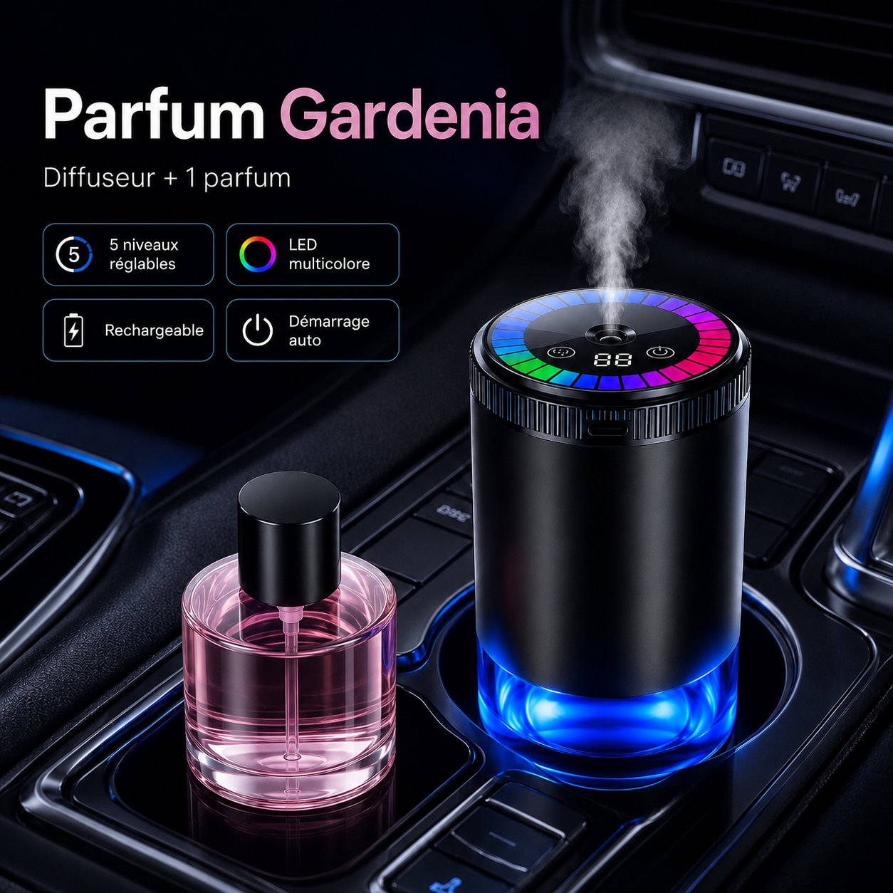 Diffuseur de Parfum Intelligent pour Voiture – LED & Parfum au Choix