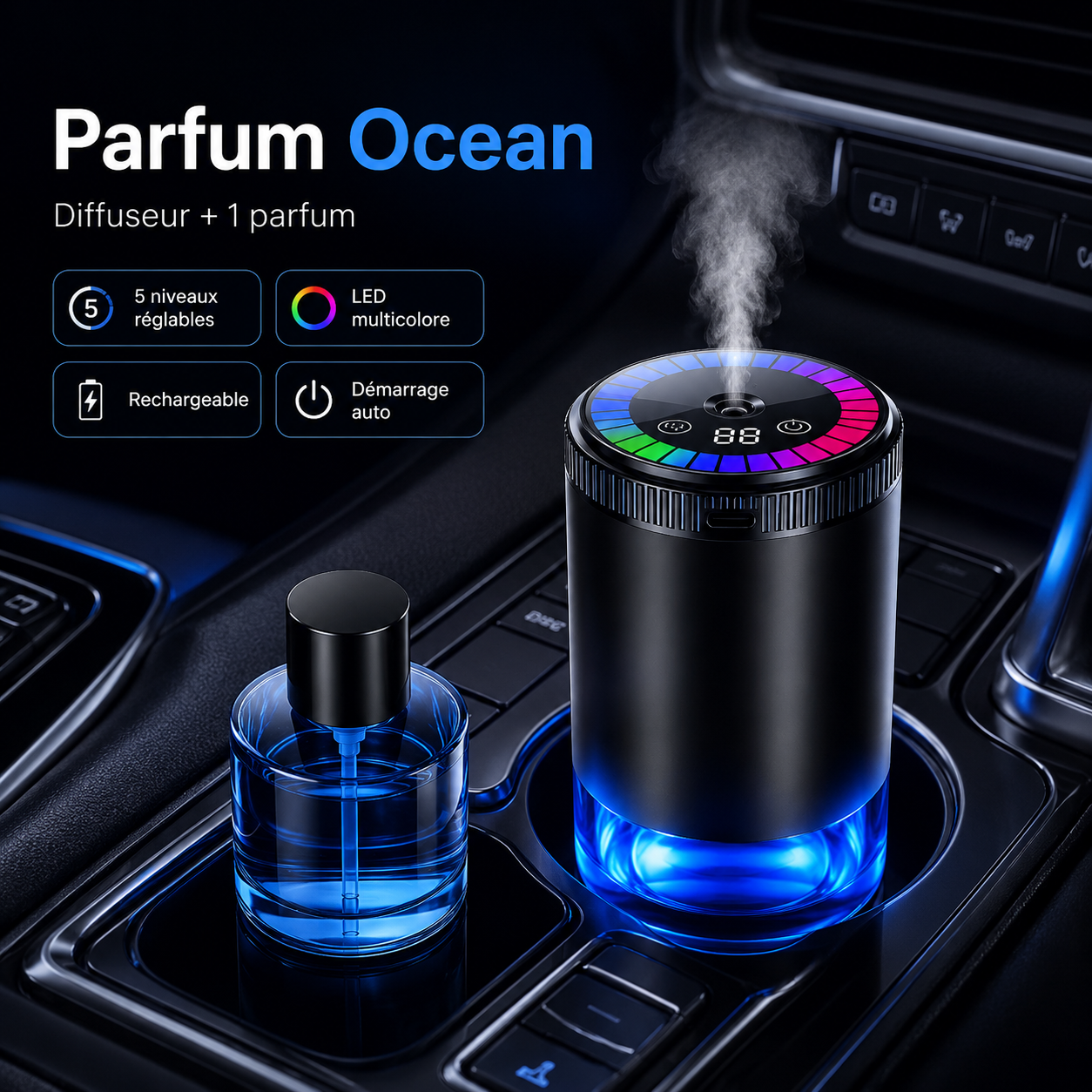 Diffuseur de Parfum Intelligent pour Voiture – LED & Parfum au Choix
