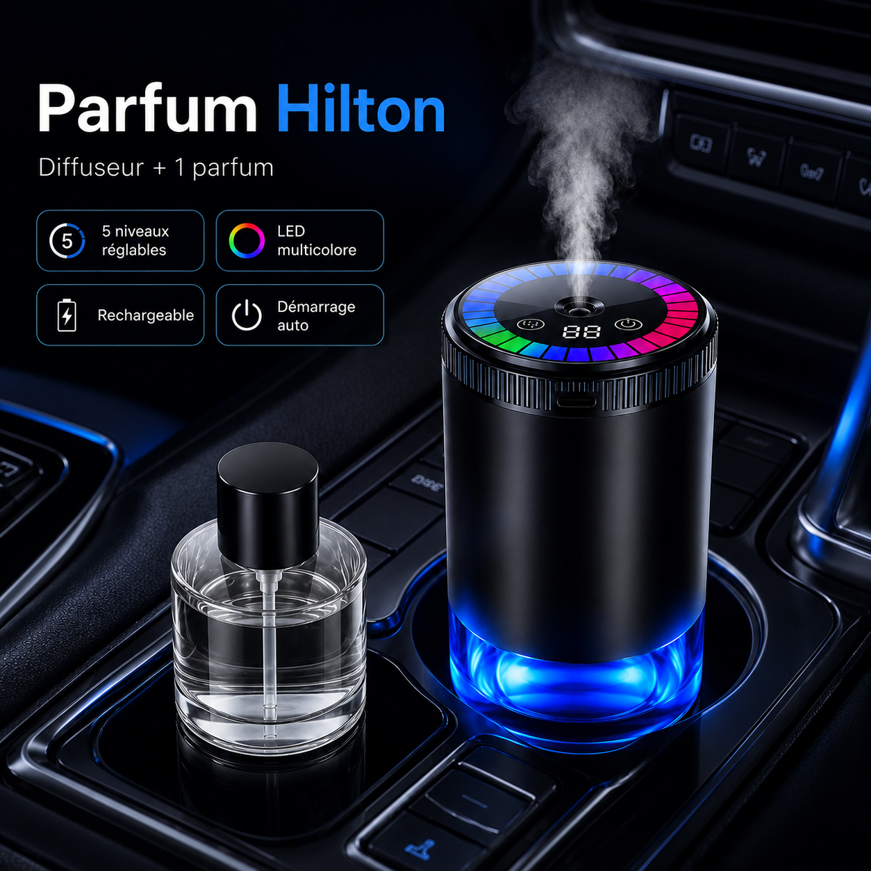 Diffuseur de Parfum Intelligent pour Voiture – LED & Parfum au Choix