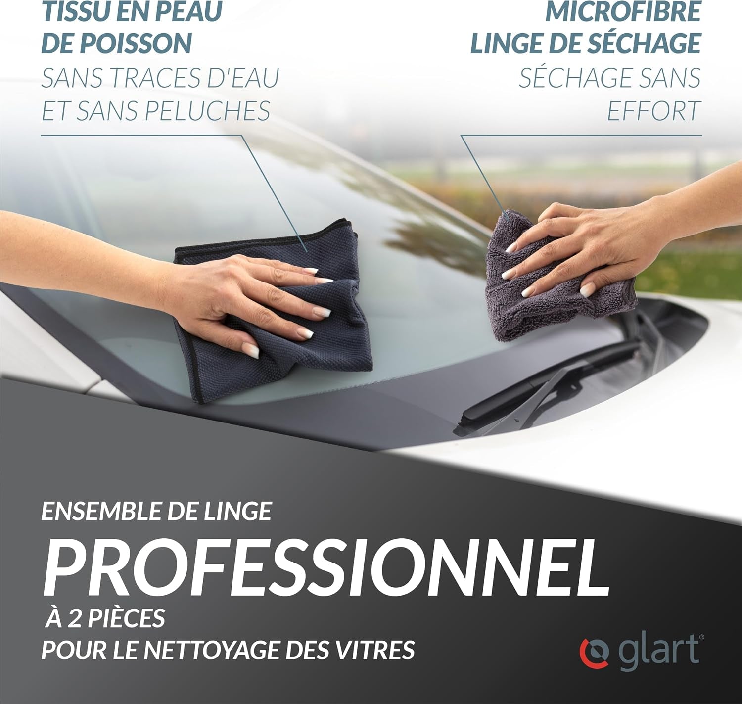 Lot de 2 chiffons microfibres auto – Vitres et finition sans traces