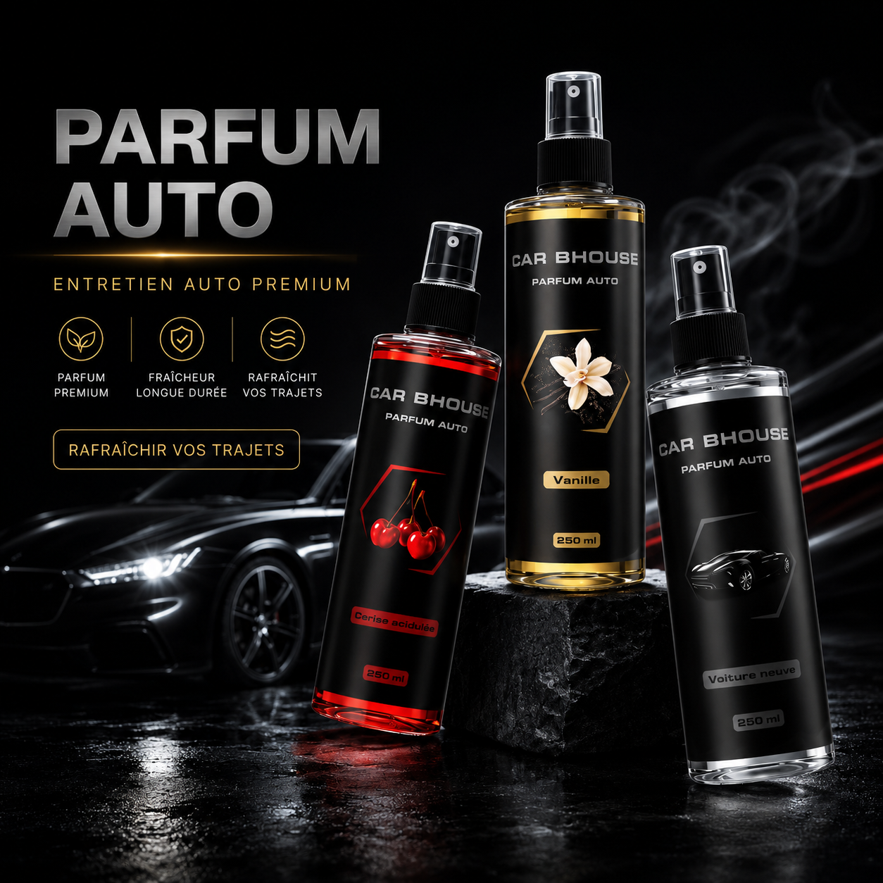 Spray Désodorisant Voiture 245 ml – Parfum d’Intérieur Auto