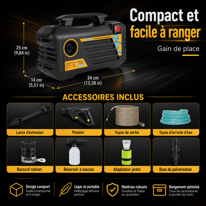 Nettoyeur Haute Pression Compact pour Voiture – Tuyau & Accessoires Inclus