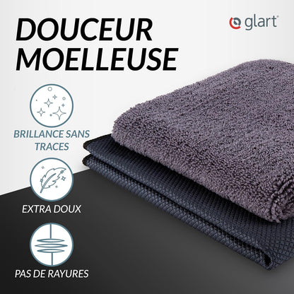 Lot de 2 chiffons microfibres auto – Vitres et finition sans traces